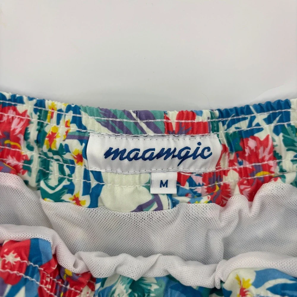 Maamgic Swim Trunks Mens Medium Blue‎ Floral Tropical Excellent Mesh Lined Short